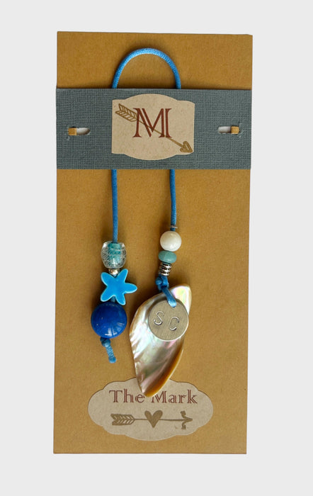 Book Mark - Blue Thread - Turban Shell - Blue Starfish