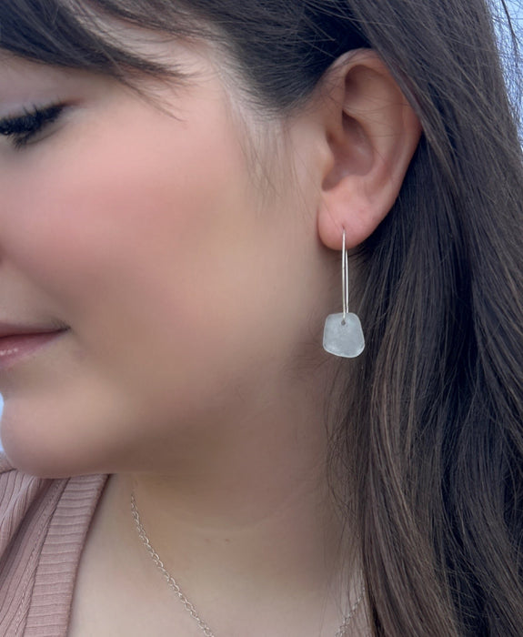 Sterling Silver Earrings With White Sea Glass