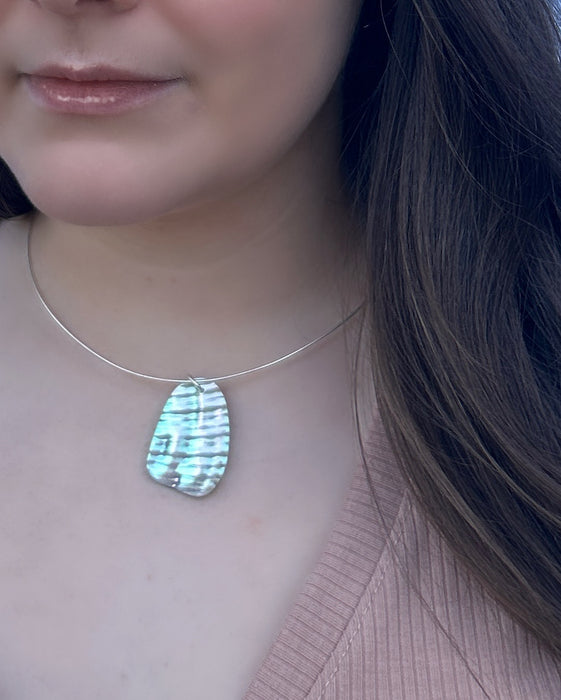 Sterling Silver Necklace With Green Abalone Shell