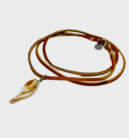 Leather - Eroded Cone Shell - Wire Wrap Mount