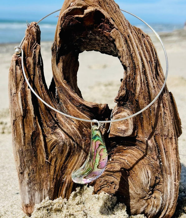 Sterling Silver Choker With Green Abalone Shell Pendant