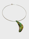 Solid Choker - Half Moon Old Abalone Shell Pendant - O Ring