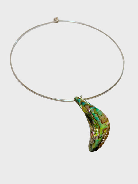 Solid Choker - Half Moon Old Abalone Shell Pendant - O Ring