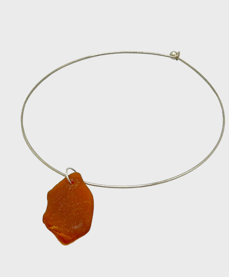 Solid Choker - Large Root Beer Sea Glass Pendant