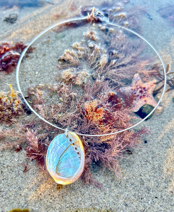 Sterling Silver Choker With Abalone Shell Pendant