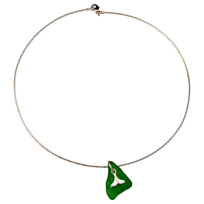 Sterling Silver Choker With Sea Glass Pendant and Charm