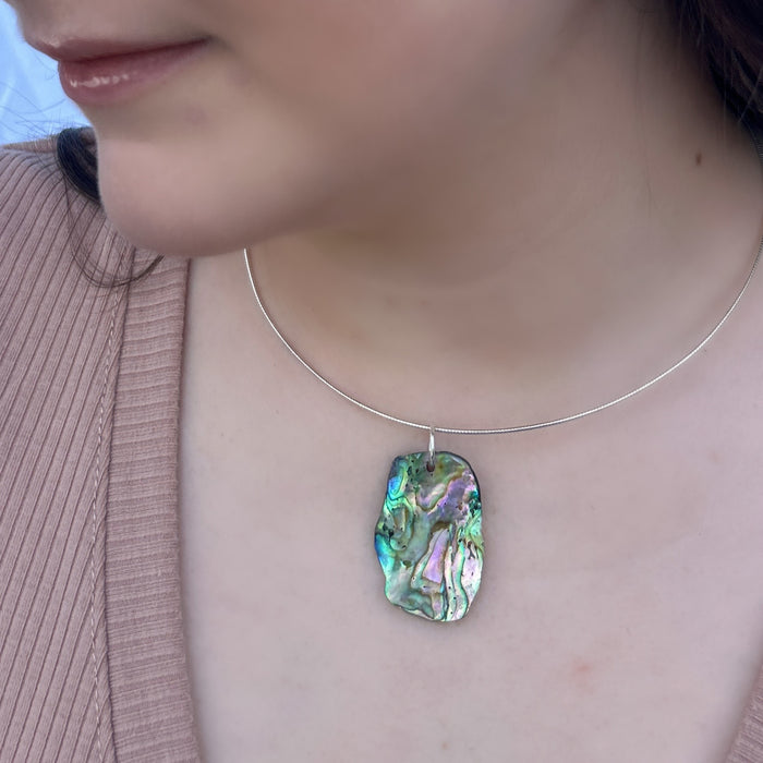 Sterling Silver Necklace With Green Abalone Shell Pendant