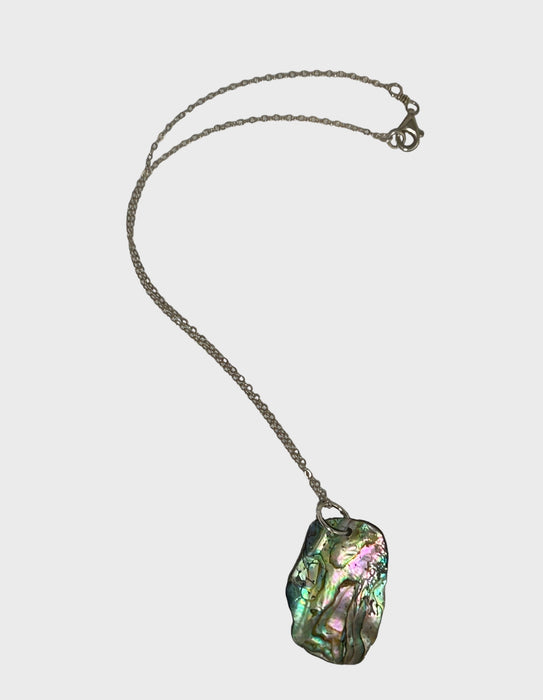 Sterling Silver Necklace With Green Abalone Shell Pendant