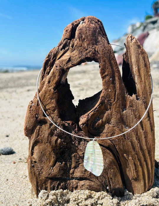 Sterling Silver Necklace With Green Abalone Shell