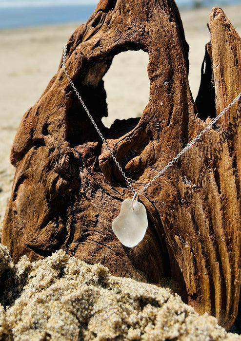 Sterling Silver Chain With White Sea Glass Pendant