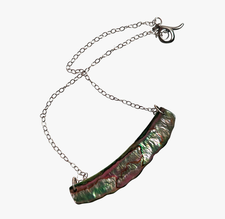 Sterling Silver Necklace With Green Abalone Shell